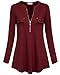 YaYa Bay Maternity Tunics, Neckline Design Ladies Long Sleeve Tunic Office Blouses with Pocket Zip Casual Blouses XXL Burgundy Blouse for Work