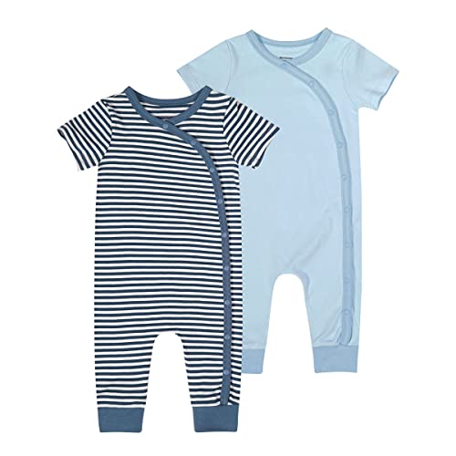 Teach Leanbh Baby Boys Girls 2 Pack Footless Pajamas Cotton Short Sleeve Side Snap Romper Jumpsuit Sleep and Play