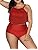 OHDREAMINC Womens 2PCS Red Black Lace Swimsuits Shirred