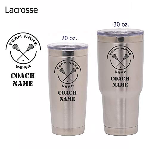 Personalized Coach Gift - Insulated Vacuum Sealed Sports Tumbler with Lid - Customized with Team Name, Coach Name, Year (Lacrosse, 20 oz)