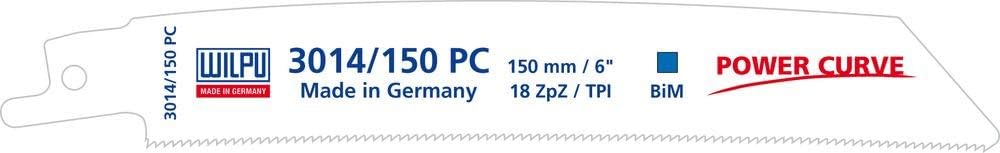 WILPU - Metal 150x19x0,9 mm 18 tpi Bi-metal Reciprocating Saw Blade Power Curve 3014/150 Pc Set of 20 14515 00020