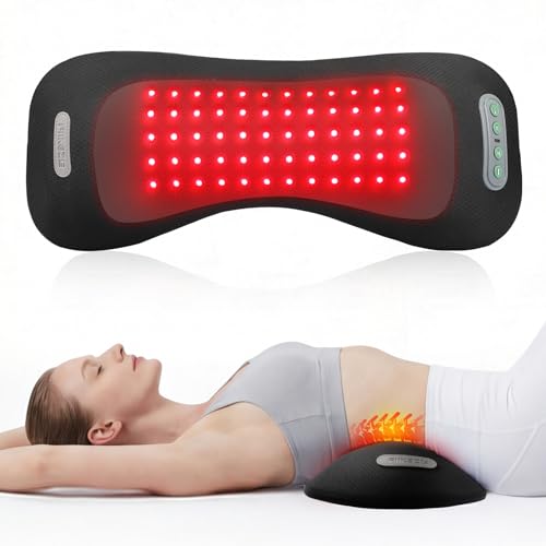 FliKEZE 4-in-1 Lumbar Support Pillow with Red Light Therapy, Lumbar Massager Cordless Rechargeable 5000mAh, Lower Back Massager w/Vibration, Traction & Heating for Pain Relief Deep Tissue, Black
