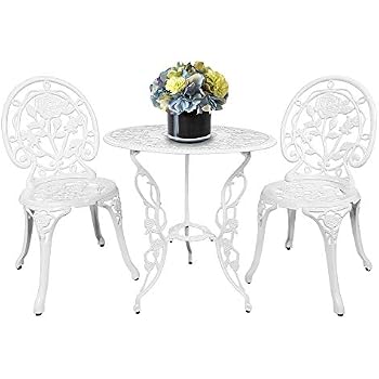Amazon.com: HOMEFUN Bistro Table Set, White Rose 3 Piece, Outdoor Patio