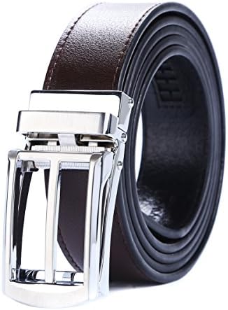 Tonywell Mens Leather Ratchet Belts with New Style Open Buckle Dress Belt 30mm Wide (One Size:32"-45" Waist, Coffee Brown Leather &amp; Silver style Metal Buckle)