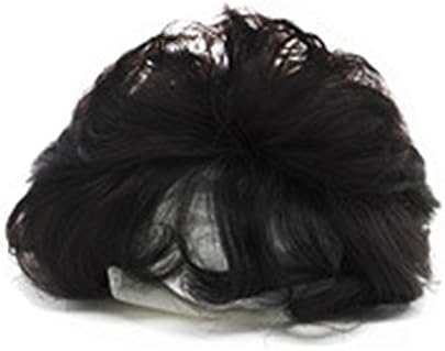 TOPJIN Women's 13cm/5" Fluffy Clip in Short Curly Real Human Hair Top Hair Extensions Toupee Hairpiece Natural Black