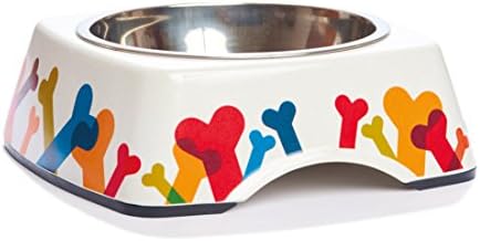 Dylan Kendall 5-1/2-Inch Diameter Bamboo Eco Pet Bowl with Stainless Steel Liner, Bone Appetit