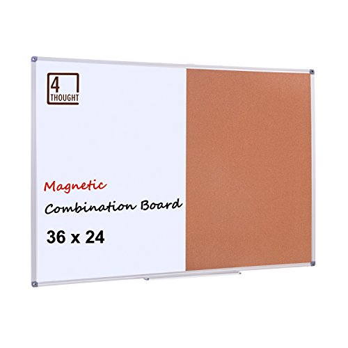 4 Thought Magnetic Dry Erase and Cork Bulletin Board Combination, 36'' X 24" Magnetic Whiteboard & Cork Board Combo with Aluminum Frame, 10 Push Pins and Marker Tray Included - Thumbnail 6