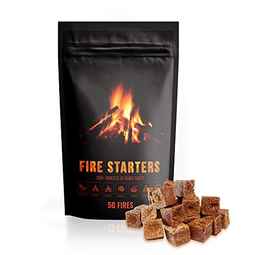 Fire Starter Cubes 50 Count, Natural & Eco Friendly, Water Proof, Perfect for: BBQ Grill, Gas Grill, Campfire Grill, Camping Gear, Camp Fire Cooking, Emergency Survival Kit, & Fireplace  (Best Survival Cooking Gear)