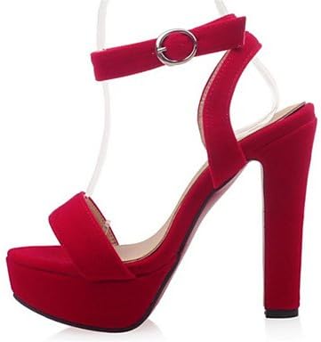 RainbowElk Women's Sandals Summer Club Shoes Velvet Office &amp; Career Dress Casual Chunky Heel Buckle , red , us10.5 / eu42 / uk8.5 / cn43