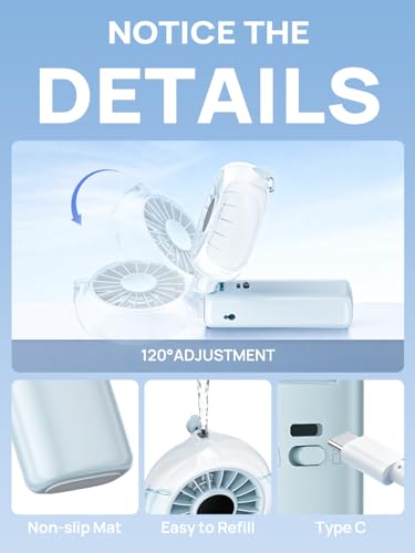 Kssvzz HandHeld Misting Fan Portable - 100 Speeds Electric Hand Held USB Rechargeable Cooling Fans with Mist, 6000mAh Battery Personal Small Mini Foldable Desk Desktop Fan for Travel Outdoor (Blue)