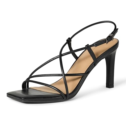 Amazon Essentials Women's Strappy Stiletto Heel Sandals with Ankle Strap, Black…