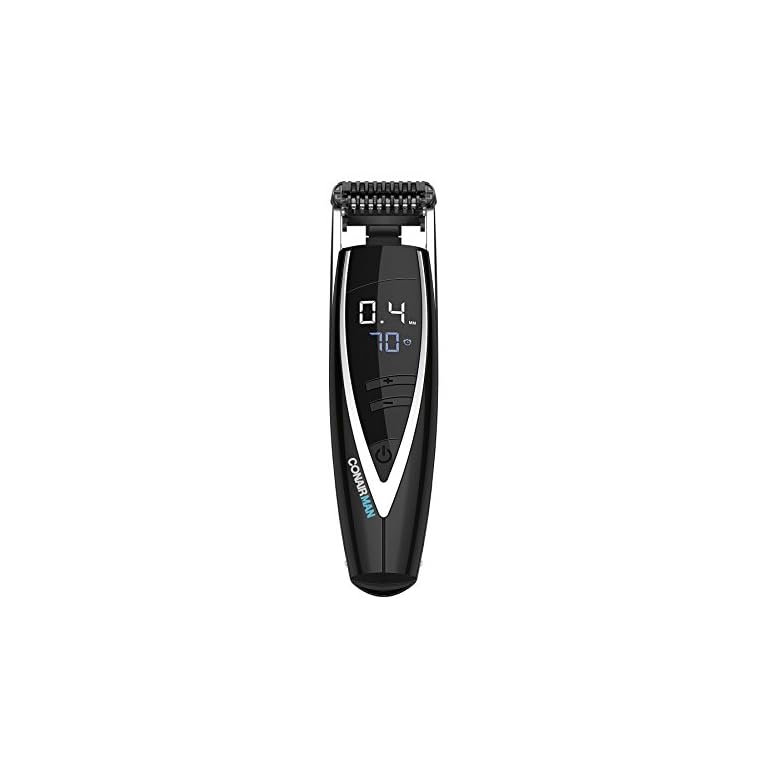 ConairMAN Super Stubble Ultimate Flexhead Trimmer; Razor-Sharp Etched Blade Technology with Pivoting Flex Head; 15 Digital Settings ranging from 0.4mm to 5.0mm; Black - Wet/Dry + Lithium Ion Powered