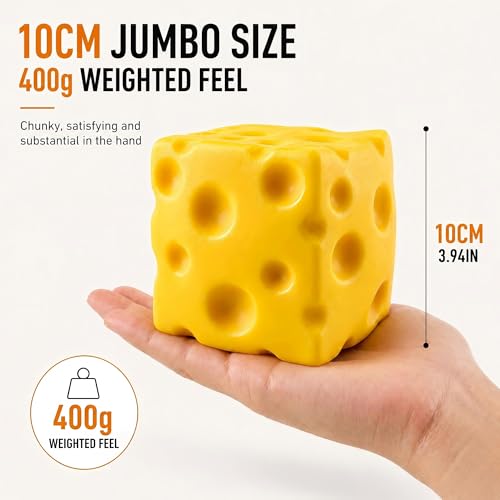 Plimto Giant Cheese Squishy Toy, 10cm Jumbo Slow Rising Stress Ball, 400g TPR Outer Layer with EVA Foam Filling, Soft Sensory Fidget Toy for Kids, Teens & Adults, Novelty Desk Decor and Gift