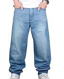 Men's Hip-hop Washed Baggy Denim Jeans Light Blue 36