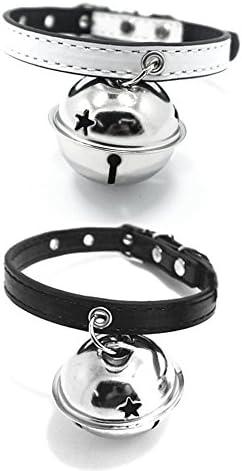 DomePet 2 Pcs Luxury Pet Collar with Big Bell, Black and White, Small
