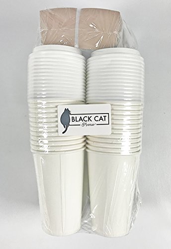 Black Cat Avenue 50 Sets 16oz Disposable Hot White Paper Cups with Lids and Sleeves For Hot Drinks Coffee Cocoa Chocolate Latte Cappuccino