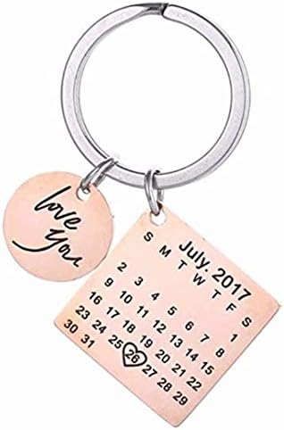 LOSOUL Personalized Calendar Keychain Custom Date Calendar with Heart Charm for Boyfriend Gift for Husband Gift Free Engraving