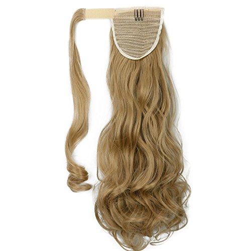 S-noilite New 18"(45cm) Curly Ash Blonde Wrap Ponytail Clip in Hair Extensions Pony Tail Long Poplar Style USA Local Post
