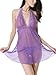Women Lingerie Nightwear Lace Babydoll Strap Chemise Halter Mini Dress, Purple  Med