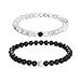 Jade cabbage Distance Relationship Bracelets for Couple-2pcs Black Matte Agate & White Howlite 6mm Beads