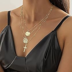 ORAZIO 2PCS Layered Necklace for Women Girl Cross