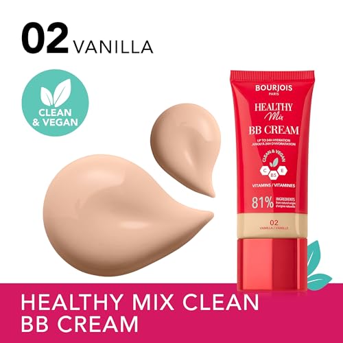 Healthy Mix, 02 Vanille, BB Crème, Fond de teint en crème, Couvrance et hydratation toute la journée, Vitamines C, E et B5, Formule clean et vegan, 30 ml