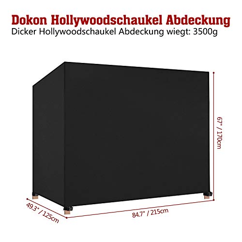 Dokon Hollywoodschaukel Abdeckung 3 Sitzer Wasserdicht Winterfest Winddicht UV-Beständiges Schwerlast 600D Oxford Gewebe Schutzhülle für Gartenschaukel, Schaukelbank (215x125x170cm) - Schwarz – Bild 4
