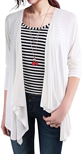 EGO ECHO Long Sleeve Open Front Cardigans for Women - Draped Cardigan (White, L)