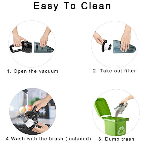 Attom Tech Cordless Handheld Vacuum Cleaner Rechargable 120W Strong Suction Car Cleaner Wet and Dry Portable for Car Auto Home Kitchen with Easy Washable Filter, Cleaning Brushes(Black)