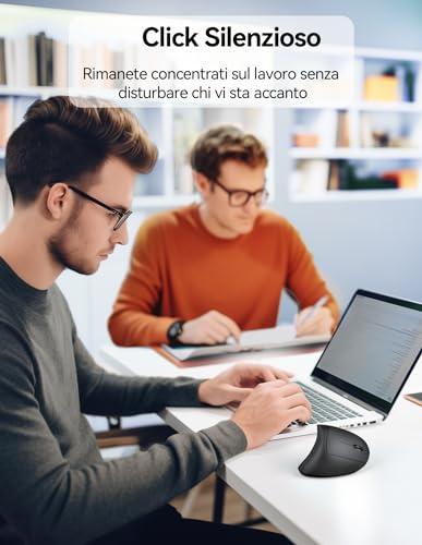 TECKNET Rechargeable Wireless Vertical Mouse, 4800 DPI Ergonomic Silent Wireless Mouse, 6 Buttons, 2.4 GHz with USB Receiver for PC, Computer, Laptop, Mac, Black
