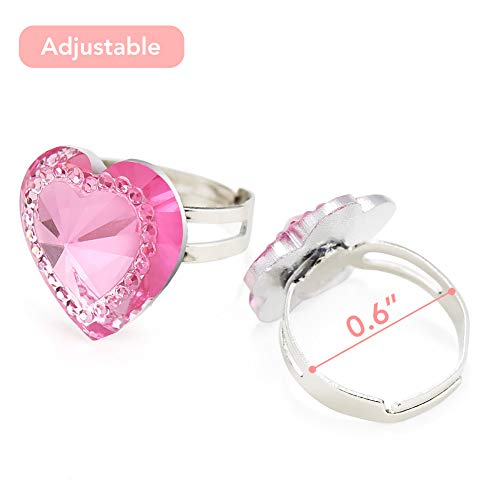 Fnova 28Pcs Little Girl Clip on Earrings and Kid Adjustable Rings in Box, Pretend Kids Jewelry Play Earrings and Dress Up Rings for Children, 3pcs Princess Necklace Jewelry Included for Free - Thumbnail 4