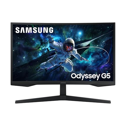Samsung Odyssey G55C Curved Gaming Monitor, 27 Zoll, Bildschirm mit VA-Panel, 2.560 x 1.440 Pixel, 1.000R Radius, HDR10, AMD FreeSync, Bildwiederholra