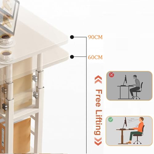 Beauenty Home Office Desk,Computer Desk,Height Adjustable Laptop Table,Portable Small Computer Desk with Rolling Wheel,Modern Side Table for Home Office,Study,Reading(White, 80 * 40 * 60-90cm)