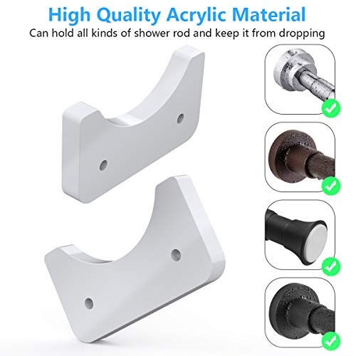 FEATCH 2 Pack Shower Curtain Rod Mount Holder, Universal Acrylic 3M Adhesive Wall Mount Holder for Shower Curtain Rod (Shower Curtain Rod Not Included) (White)