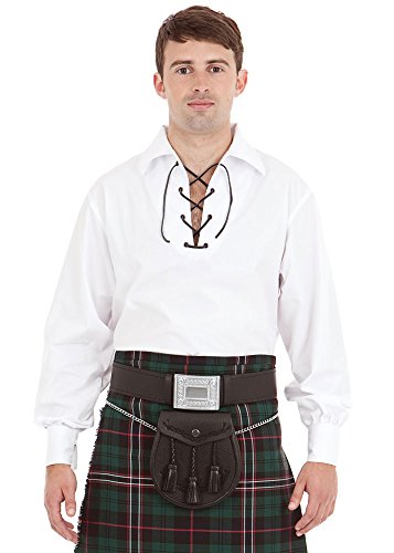 Kilt Society Mens White Scottish Jacobite Ghillie Shirt Large