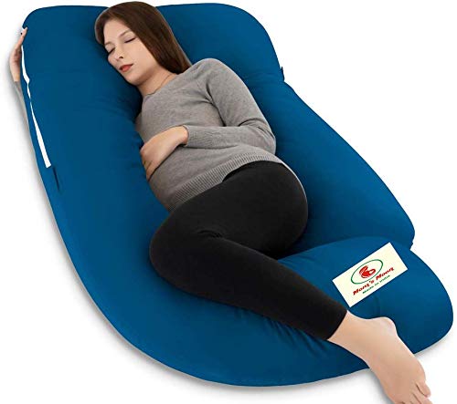 Mom's Moon Premium Multipurpose Microfiber Soild Pregnancy Pillow with 100% Cotton Cover and Zippered Cover Sea Blue