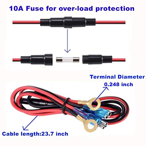 Chenes Dual USB Charger Socket Power Outlet Waterproof 2.4A & 2.4A (4.8A) with Voltmeter LED Digital Display & Wire in-line 10A Fuse for 12V/24V Car RV Boat Motorcycle Mobile - Thumbnail 2