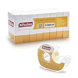 XFasten Clear Double Sided Tape with Dispenser, 3/4-Inch x 500-Inch (8 Pack) - Yellowing Resistant Double Sides Sticky Adhesive Tape with Dispenser