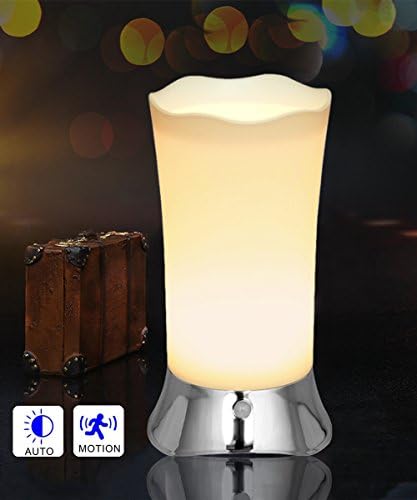 Hkim Retro Small Night Light European Style Cordless PIR Motion Sensor Battery-Operated LED Table Lamp Bar Decrative lighting Lamps for Washstand Bedside,Bedroom,Bathroom,Hallway 3 AAA (Silver)