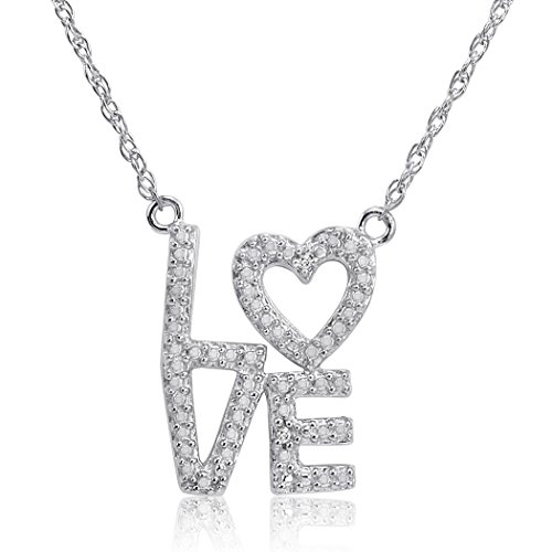 Diamond Love with Heart Necklace in Sterling Silver 18 inch