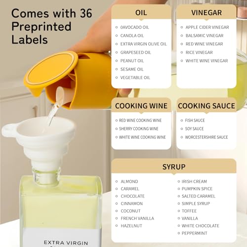 VINATO 2 Pieces 500 ml Glass Oil Bottle, with Funnel*1, Labels*36, Oil and Vinegar Bottle Oil Refillable for Kitchen and Bar