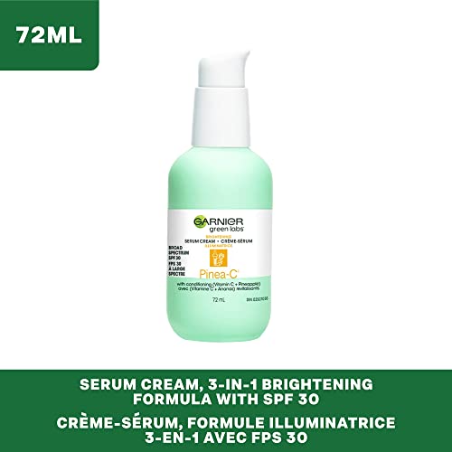GARNIER GREEN LABS PINEA-C 3-IN-1 BRIGHTENING SERUM CREAM, 24H MOISTURE + SERUM + SPF 30 WITH VITAMIN C, 2.4 FL OZ (72ML), 1 COUNT (PACKAGING MAY VARY)