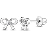 925 Sterling Silver Clear Cubic Zirconia Tiny Bow Children's Screw Back Earrings for Toddlers & Young Girls