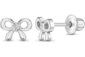 IN SEASON JEWELRY 925 Sterling Silver Clear Cubic Zirconia Tiny Bow Children's Screw Back Earrings for Toddlers & Young Girls
