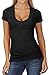 PaPaPa Sexy Basic Low Cut Deep Cleavage V-Neck Stretch Top Tee Shirt (Medium, Black)