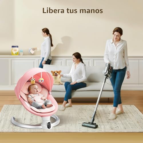 Brolteja Electric Baby Hammock, Electric Baby Rocking Chair for From Birth to 9 Months, Bluetooth and Distance Control Rocking Chair, 5 Swing Modes, with Safety Harness 5 Points