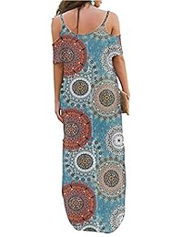 Sherosa - Maxi vestido de mujer con hombros descubiertos, casual, de playa, de manga corta, sin tirantes, largo vestido de verano con bolsillos