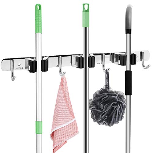 Wall Mounted Mop Broom Rack Heavy Duty Organizer For Kitchen Laundry Room Garden Storage