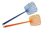 Fly Swatter Bulk 2 Pack with 1 Fly Ribbon - Long Plastic Handle ( 18 inch ) Hand Swatters for Flies - Easy for Kids to Use (Colors May Vary)