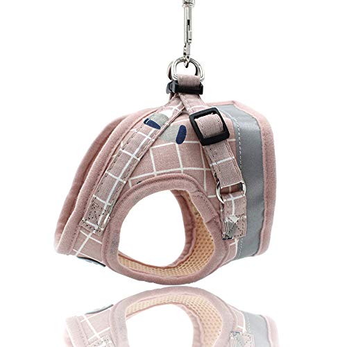 Kamots Beauty Escape Proof Cat Harness and Leash for Walking Adjustable Soft Mesh Pet Vest with Lead for Kitten Puppy Rabbit -(GridPink,S)